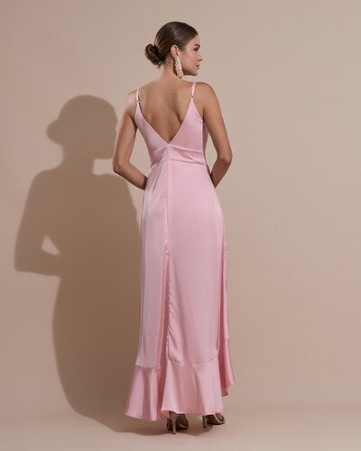 FotoVestido Midi Babado Acetinado Rose