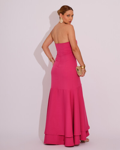 FotoVestido Longo com Fenda de Babados Alfaiataria Pink New