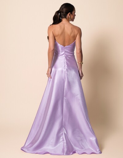 FotoVestido de Festa Longo Cetim Cristal Tomara que Caia Drapeado Lilás