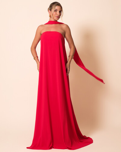 Foto Vestido de Festa Longo Crepe Tomara que Caia com Lenço Vermelho