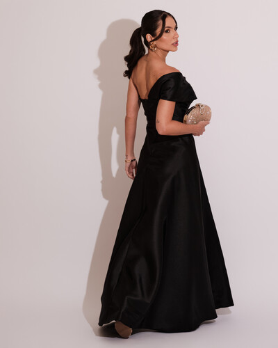 FotoVestido de Festa longo Faixa Ombro e Fenda Zibeline Preto