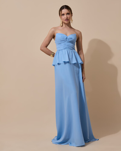 Foto Vestido de Festa Longo Crepe Chiffon Tomara que Caia Peplum Drapeado Serenity
