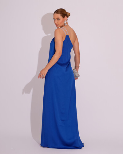 FotoVestido de Festa Longo Cetim Um Ombro Só Azul Royal