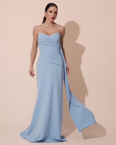 Foto Vestido de Festa Longo Alfaiataria Tomara que Caia Drapeado Faixa Serenity