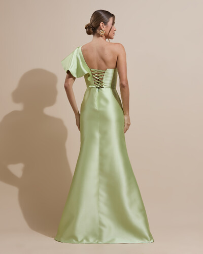 Foto Vestido de Festa Longo um Ombro Tomara que Caia Zibeline Verde Lima New
