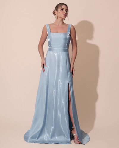 Foto Vestido de Festa Longo Zibeline Cristal com Fenda e Faixa Azul Serenity