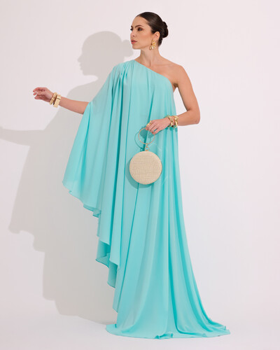 Foto Vestido de Festa um Ombro com Capa Crepe Fluido Tiffany
