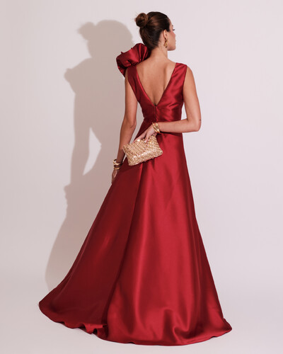 FotoVestido de Festa longo Zibeline Flor Marsala