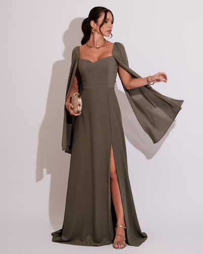 Foto Vestido de Festa Longo com Capa Verde Oliva