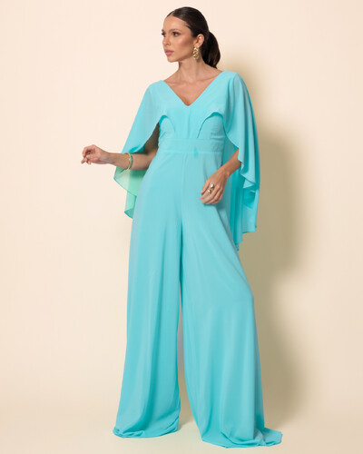 Foto Macacão de Festa Longo Crepe Chiffon com Capa Tiffany