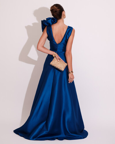 FotoVestido de Festa longo Zibeline Flor Azul Royal