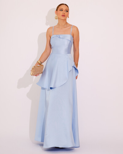 Foto Vestido de Festa Zibeline Tomara que Caia com Recortes e Camadas Azul Serenity