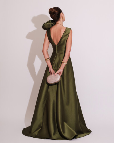 FotoVestido de Festa longo Zibeline Flor Verde Oliva
