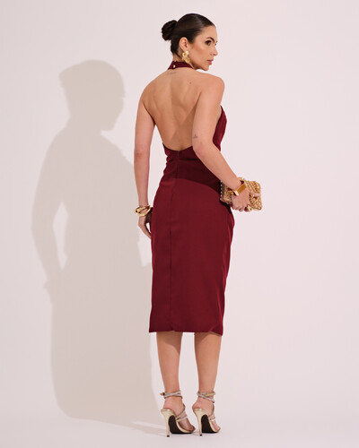 FotoVestido Midi Alfaiataria Frente Única com Detalhe Marsala