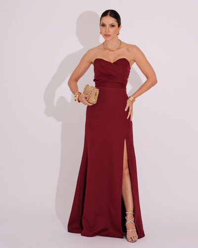 Foto Vestido de Festa Longo Tomara que Caia Alfaiataria Marsala Escuro