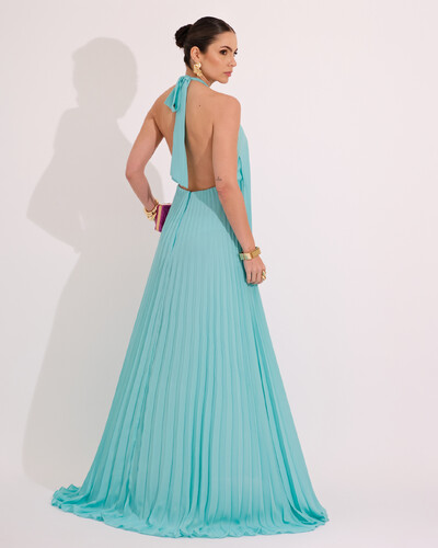 FotoVestidos de Festa Longo Chiffon Fluido Frente Única Plissado Duplo Tiffany