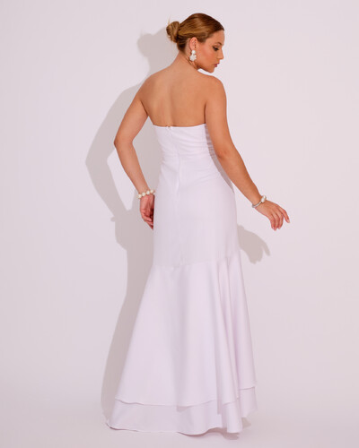 FotoVestido Longo com Fenda de Babados Alfaiataria Branco