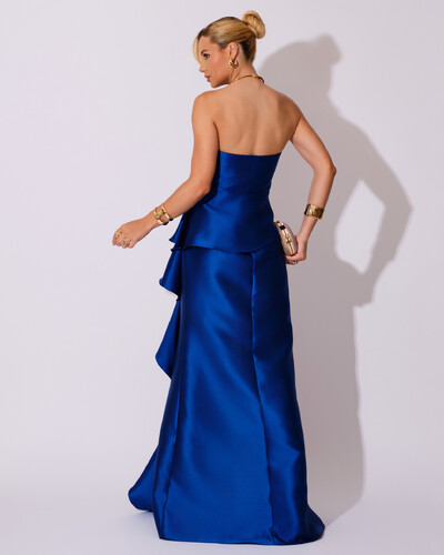 FotoVestido de Festa Longo Tomara que Caia Babado Cascata Azul Royal