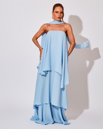Foto Vestido de Festa Longo Chiffon Crepe em Camadas com Lenço Serenity