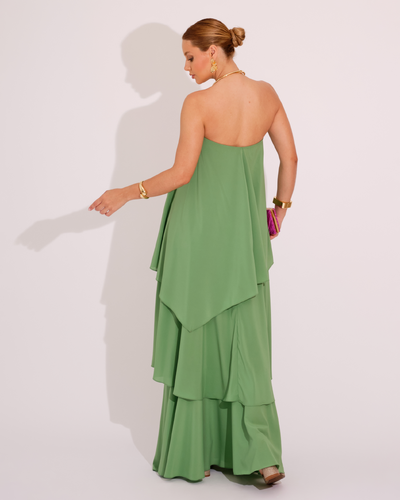 FotoVestido de Festa Longo Tomara que Caia em Camadas Verde Claro