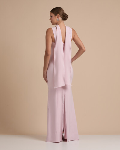 FotoVestido de Festa Longo Alfaiataria Alça Larga e Lenço Rosa Claro