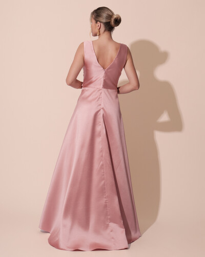 FotoVestido de Festa Longo Plus Size Zibeline Faixa e Flor Rose