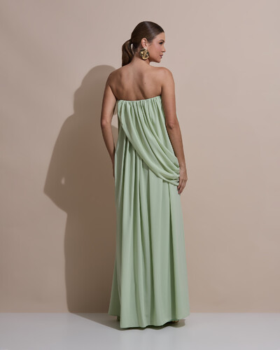 Foto Vestido de Festa Longo Tomara Que Caia Crepe Chiffon Drapeado Verde Menta New