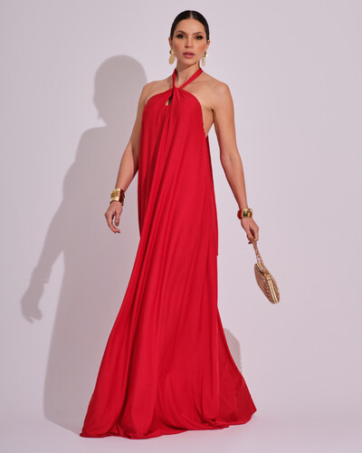Foto Vestido Longo com Amarração em Malha Vermelho