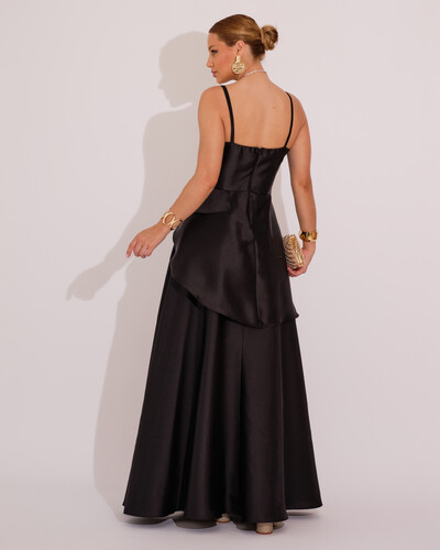 FotoVestido de Festa Zibeline Tomara que Caia com Recortes e Camadas Preto