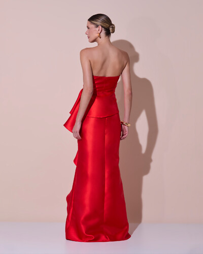 Foto Vestido de Festa Longo Tomara que Caia Babado Cascata Vermelho New