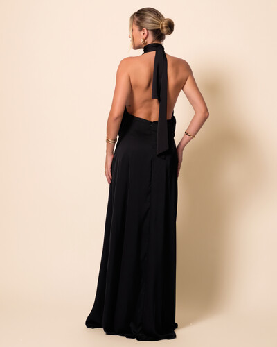 FotoVestido de Festa Longo Cetim Fluido Frente Única Mil Formas Degagê Preto