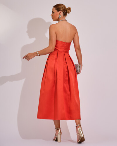 FotoVestido Midi Tomara que Caia Zibeline Com Pregas Laranja