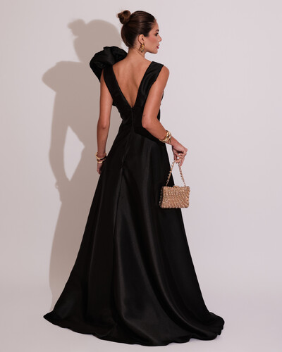FotoVestido de Festa longo Zibeline Flor Preto