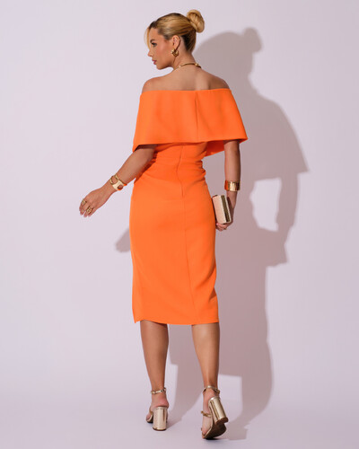 FotoVestido de Festa Midi Alfaiataria Laranja