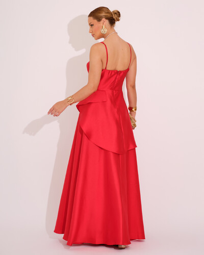 FotoVestido de Festa Zibeline Tomara que Caia com Recortes e Camadas Vermelho