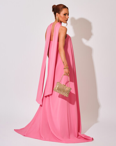 FotoVestido de Festa Longo Crepe Tomara que Caia com Lenço Rosa