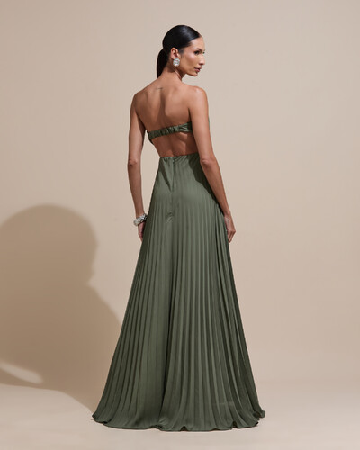 Foto Vestido de Festa Longo Tomara que Caia Plissado Detalhe Verde Oliva