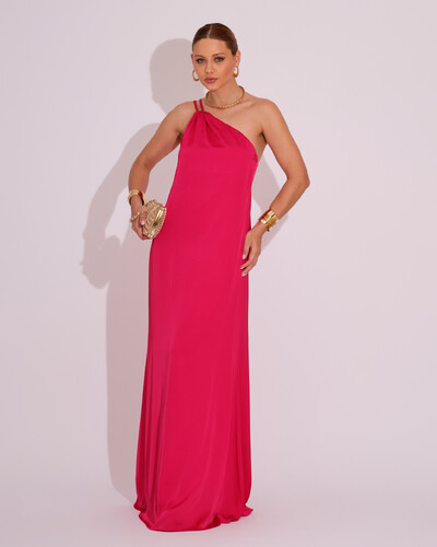Foto Vestido de Festa Longo em Cetim Fluido um Ombro Só Pink
