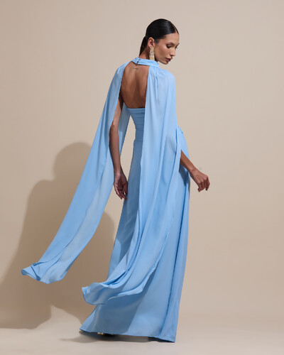 Foto Vestido de Festa Longo Tomara Que Caia Crepe Chiffon Drapeado Capa Serenity
