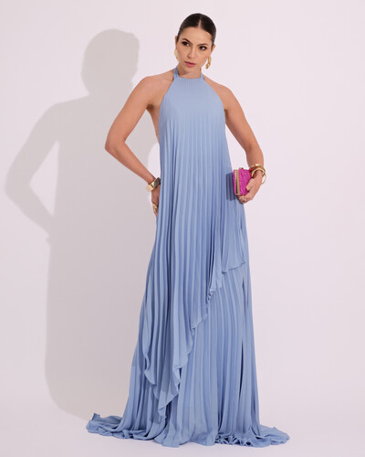 Foto Vestidos de Festa Longo Chiffon Fluido Frente Única Plissado Duplo Serenity