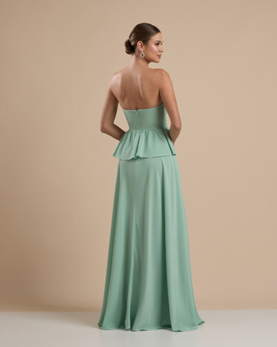 FotoVestido de Festa Longo Crepe Chiffon Tomara que Caia Peplum Drapeado Verde Menta