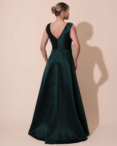 FotoVestido de Festa Longo Plus Size Zibeline Faixa e Flor Verde Escuro