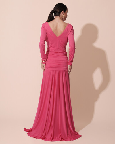 FotoVestido de Festa Longo Malha Degagê Drapeado Manga Longa Pink New