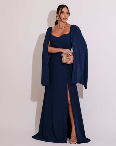 Foto Vestido de Festa Longo com Capa Azul Marinho