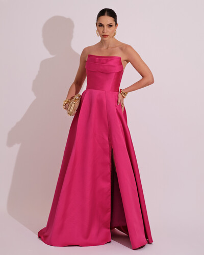 Foto Vestido de Festa Longo Tomara que Caia Trançado Costa em Zibeline Pink