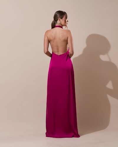 Foto Vestido de Festa Longo Frente Única Degagê Cetim Fluido Beterraba