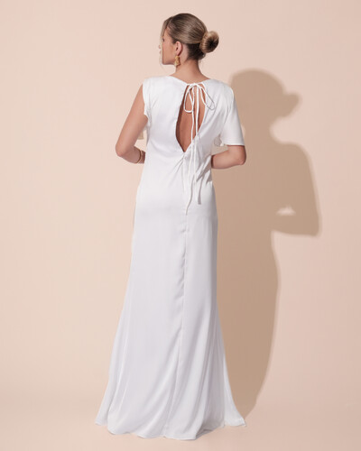 FotoVestido de Festa Longo Cetim Detalhe Drapeado Branco