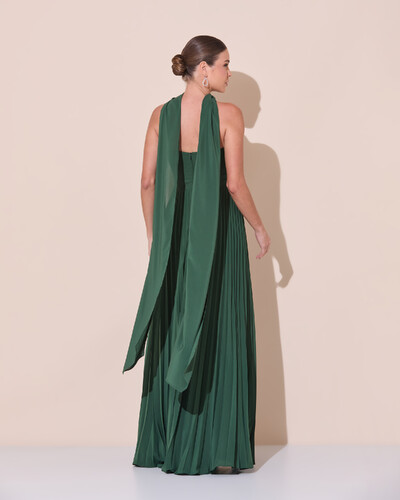 Foto Vestido de Festa Longo Tomara que Caia Plissado com Lenço Verde Escuro New
