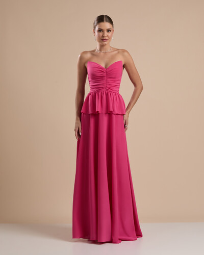 Foto Vestido de Festa Longo Crepe Chiffon Tomara que Caia Peplum Drapeado Pink New