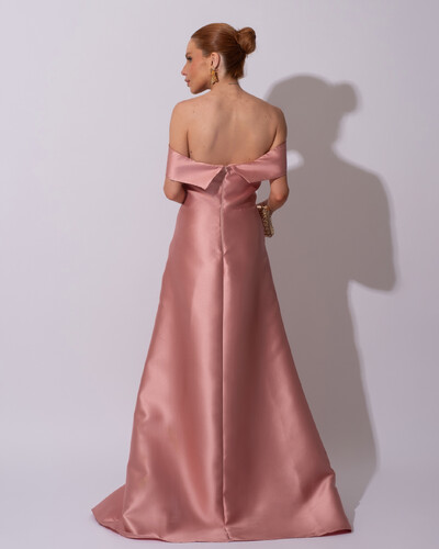 FotoVestido de Festa Longo Zibeline Ombro a Ombro Drapeado e Fenda Rose